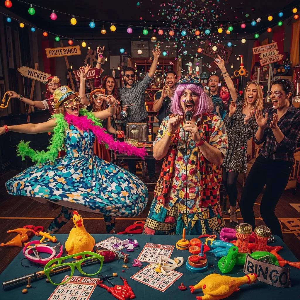 Spelers voeren grappige opdrachten uit tijdens Foute Bingo: creatief, interactief en vol energie